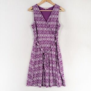 41 Hawthorn Dress WomensMedium Purple Geometric Print Stretch Belted Wrap Style